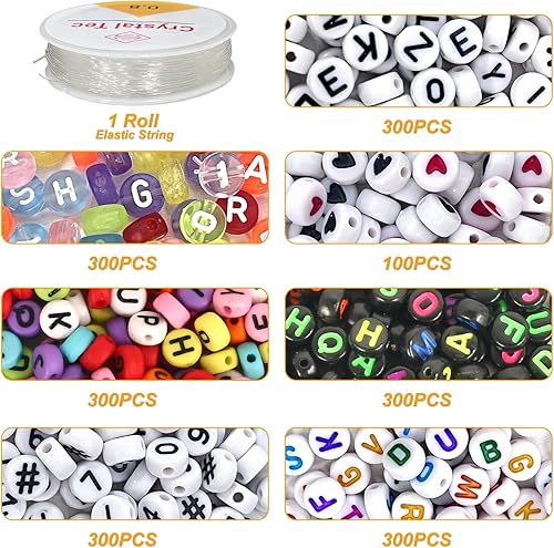 Miniatura 2 de 1900 cuentas de letras (0.27 x 0.18 pulgadas) con 1 rollo de línea de cristal, cuentas del alfabeto coloridas, cuentas de números para joyas,