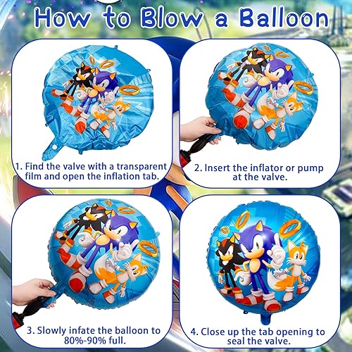 Miniatura 3 de 15 globos sónicos, globos de fiesta de cumpleaños con temática de erizo azul, globos de estrella de helio de aluminio, suministros de fiesta de