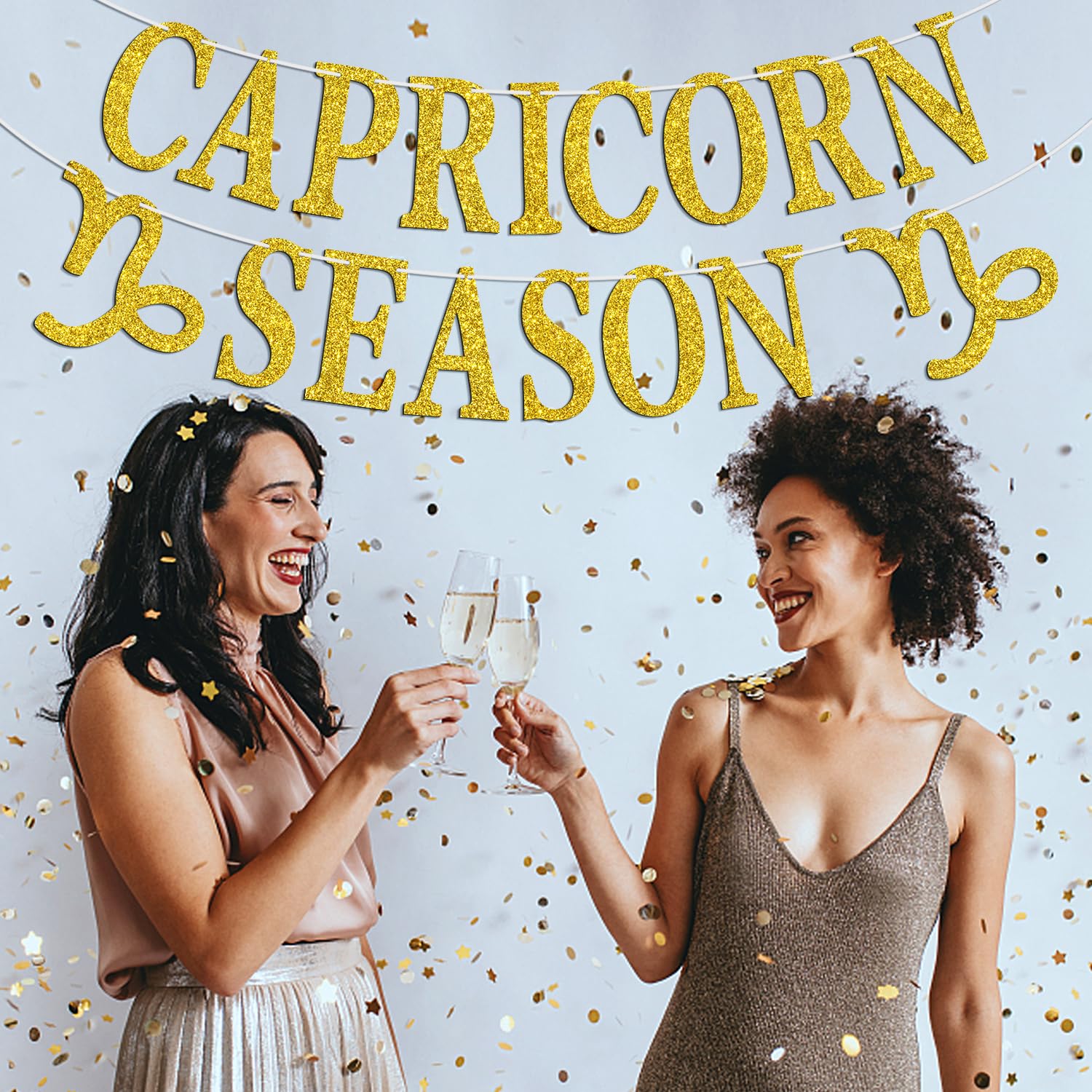 Capricorn Season Birthday Banner - Black Glitter Constellation Bunting Sign For Horoscope Party Decor - View #4
