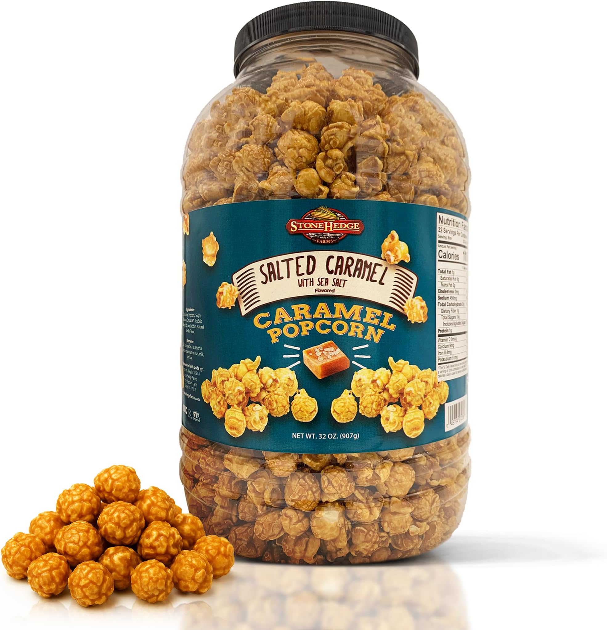Salted Caramel Flavored Popcorn | 32 oz Large Tub | Perfect for Holidays and Christmas | Bulk Gourmet Popped Sweet Snacks | Pop Corn Gift