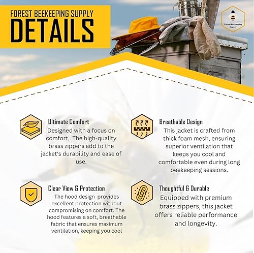 Miniatura 2 de Chaqueta de apicultura forestal con ventilación completa, con velo de esgrima ventilado, chaqueta de apicultura prémium YKK con cremalleras de
