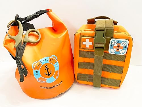 The Nautical IFAK Kit de primeros auxilios de alta calidad  Torniquete de gato naranja rescate, trauma PAK, sello de pecho de ventilación HyFin,