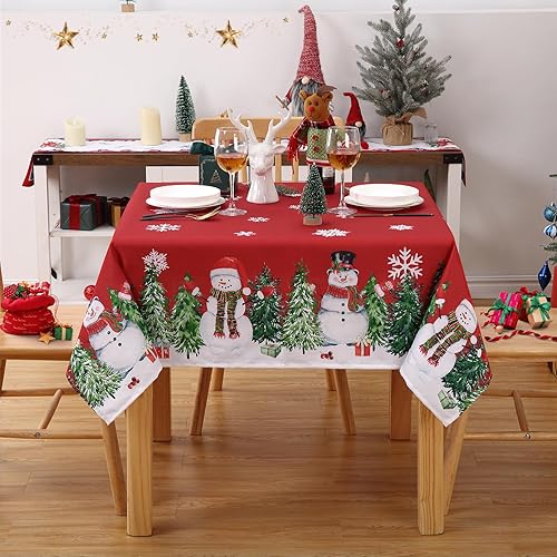 Miniatura 3 de ROYGROW Mantel de árbol de Navidad y muñeco de nieve de 60 x 60 pulgadas, color rojo, lavable, cuadrado, para decoración de fiestas, pícnic, cenas