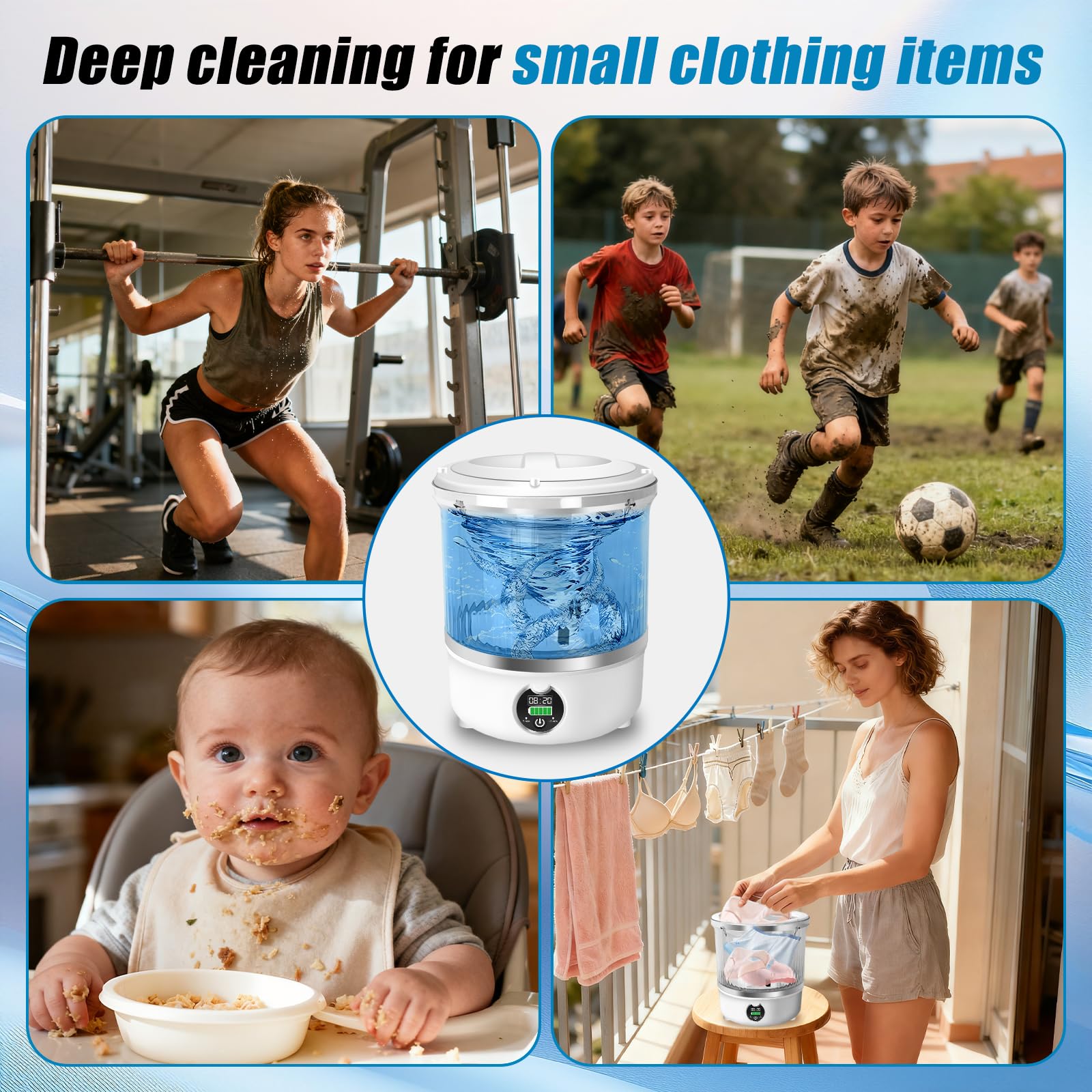 Portable Mini Washing Machine,Upgrade Blue Light,3L Capacity Underwear Washing Machine,Deeply Clean Underwear,Baby Clothing & Small Items of Clothing,Mini Washer Suitable for Family,Hotel,Camping — view 6