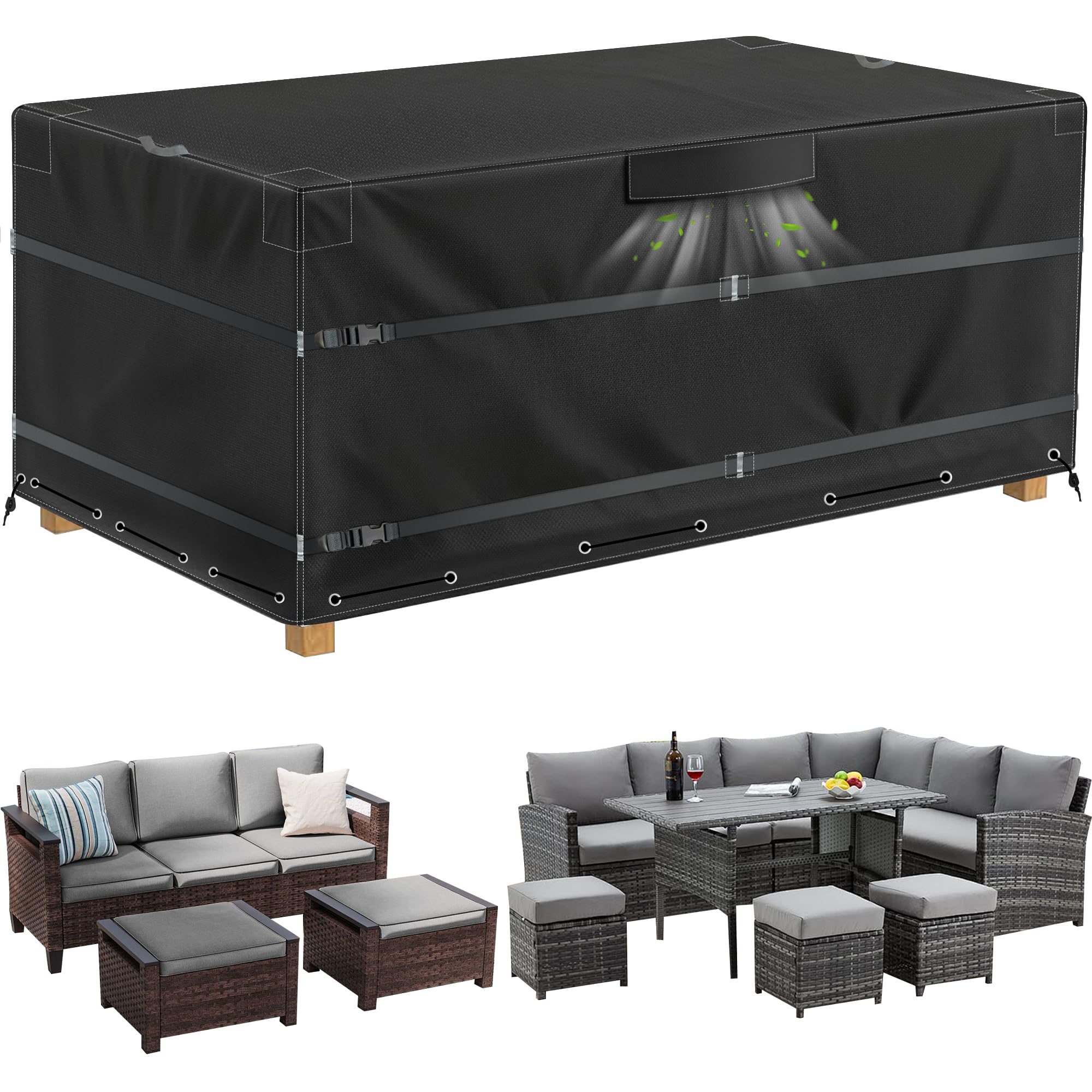 Gartenmöbel Abdeckung 600D Oxford Wasserdicht Winterfest Schutzhülle – UV-Beständig, Reißfest, Wetterfest, 250 x 150 x 90 cm, für Gartentisch und Stuhl Set