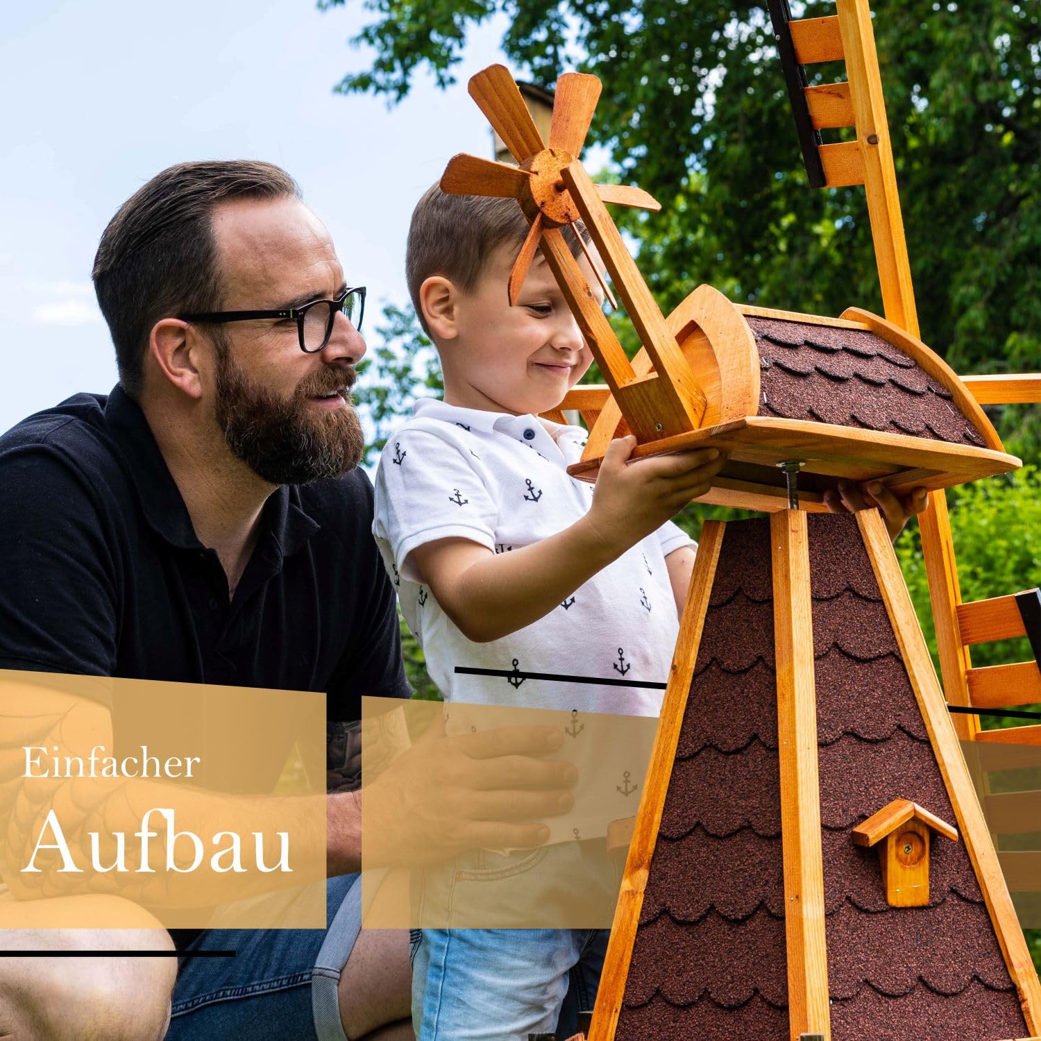 Große Windmühlen wahlweise mit Solarbeleuchtung - Höhe 1,30 oder 1,45 Meter, Farbe|Größe:1.45m dunkel Solar