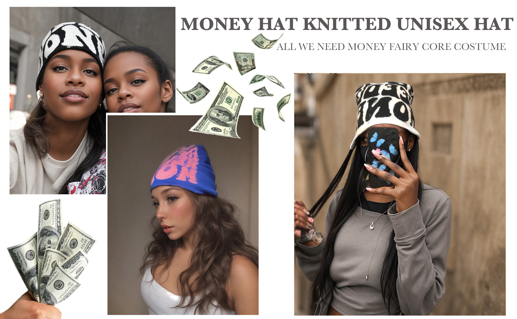 Amazon.com: Money Hat Knitted Unisex Y2k Beanie Grunge Crochet Hat