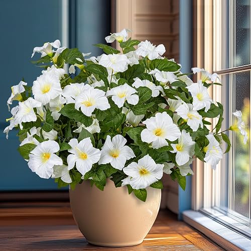19 Inch Artificial Fake Flowers for Outdoor,4 Pcs White Faux