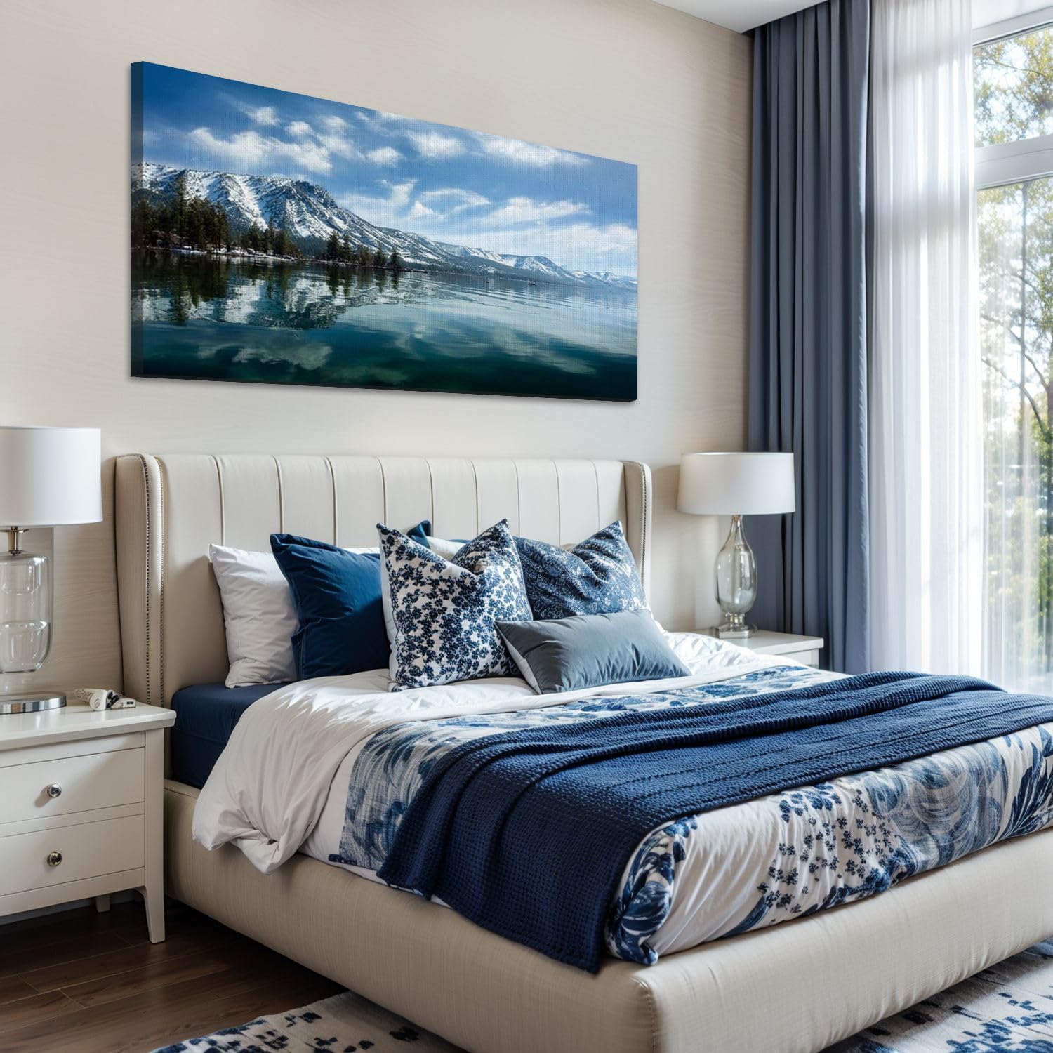 24"x 48" Canvas Wall Art Lake Tahoe Mountains Framed Pictures Painting Prints Large California Wall Art for Living Room Bedroom Abstract Home Wall Decor Artwork