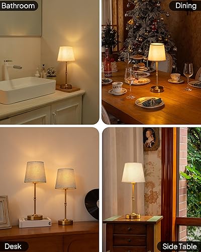 Miniatura 8 de EppieBasic Lámpara de mesa inalámbrica recargable carga rápida y larga duración, lámparas doradas vintage de luz cálida de 2700 K, comedor, sala de