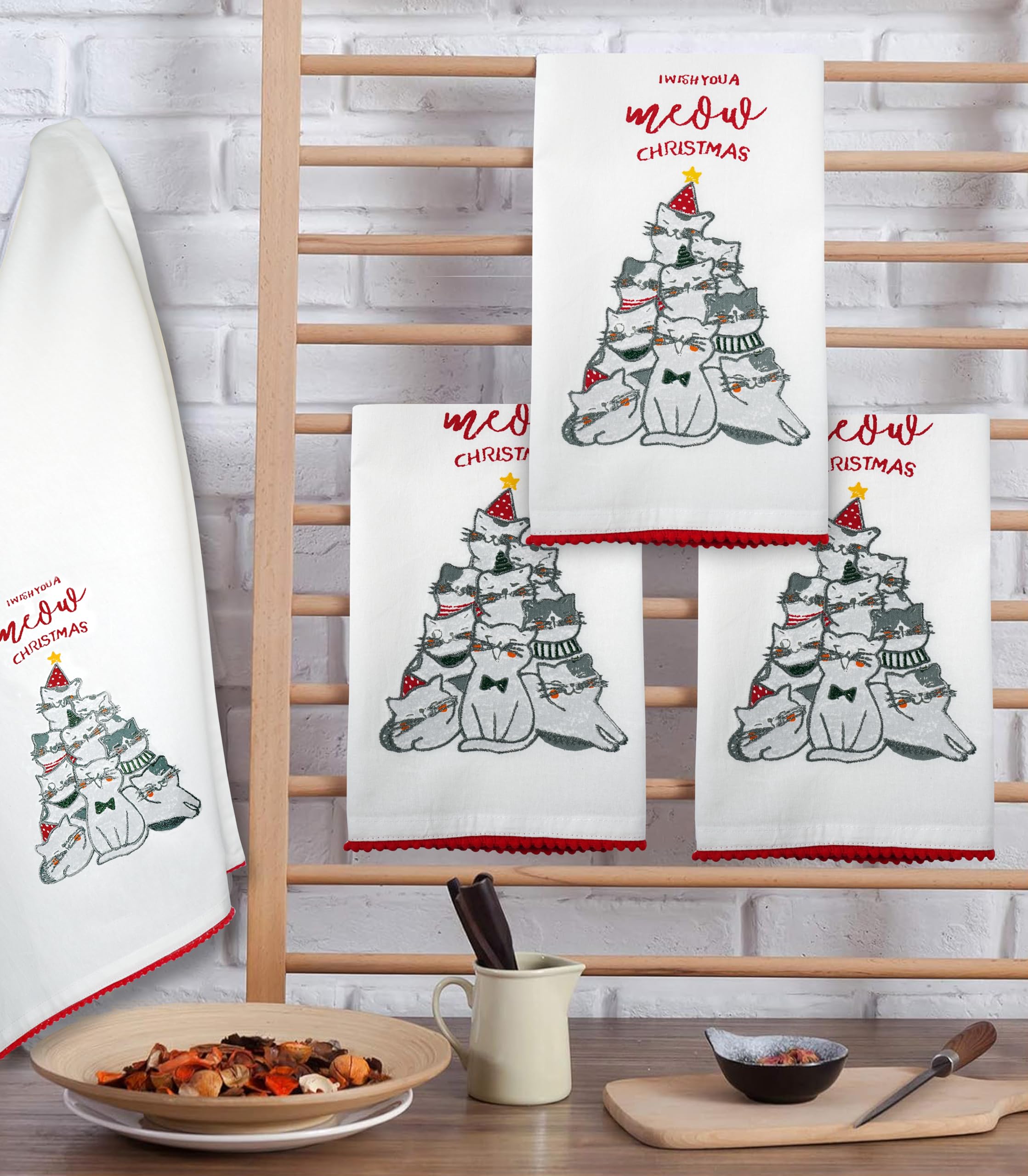 Juego De 4 Paños De Cocina Navideños - Toallas Absorbentes De Algodón, Decoración Invierno, Ideal Para Regalo