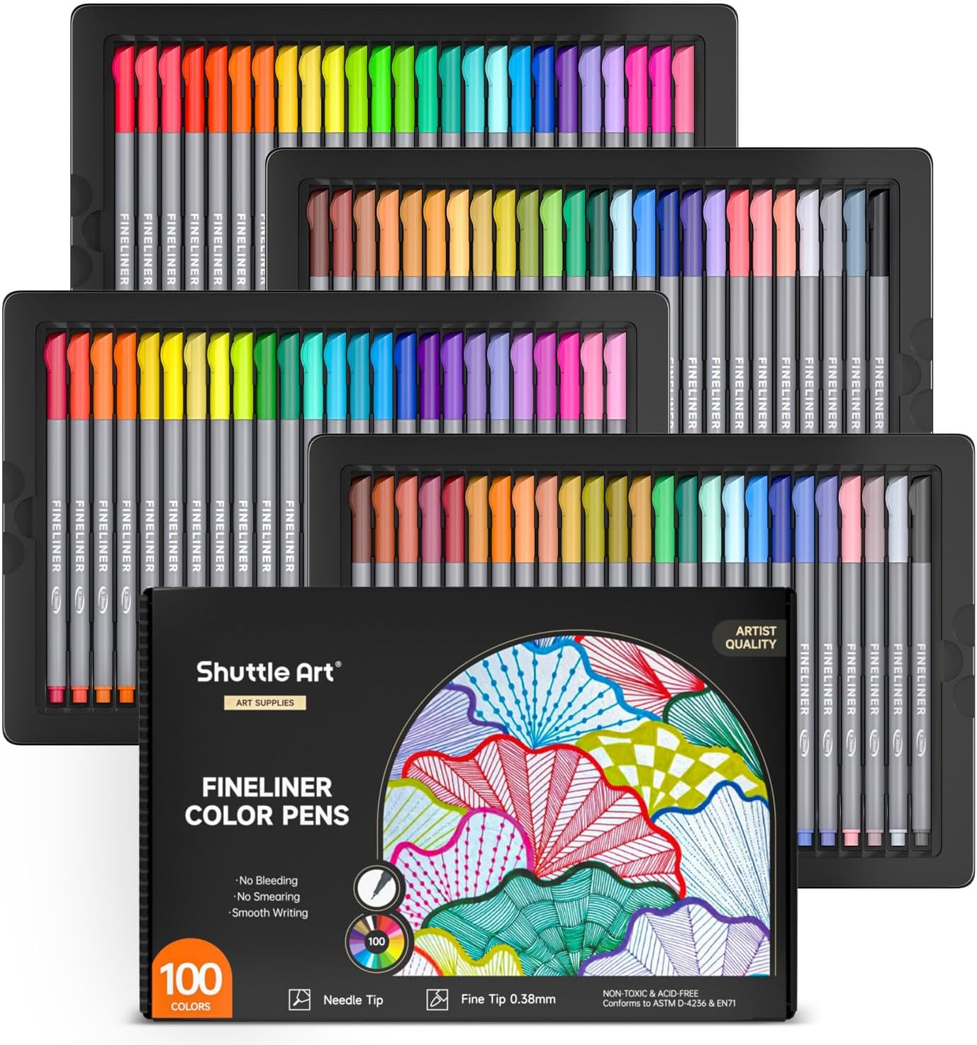 SHUTTLE ART Fineliner Pens, 100 Colors 0.4mm Fineliner Color Pen Set Fine Line Drawing Pen Fine Point Markers Perfect for Adult Coloring Books Drawing and Bullet Journal Art Projects