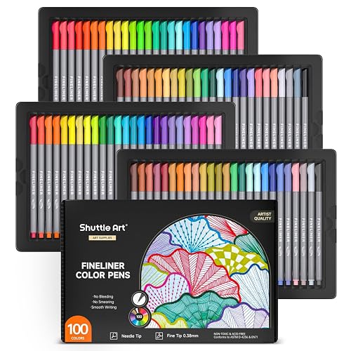 Shuttle Art Fineliner Pens, 100 Colors 0.38mm Fineliner Color Pen