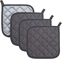 Joyhalo 4-Pack Grey Cotton Pot Holders - Heat Resistant Hot Pads for Kitchen Oven, Thick Quilted Potholders Set for Countertops