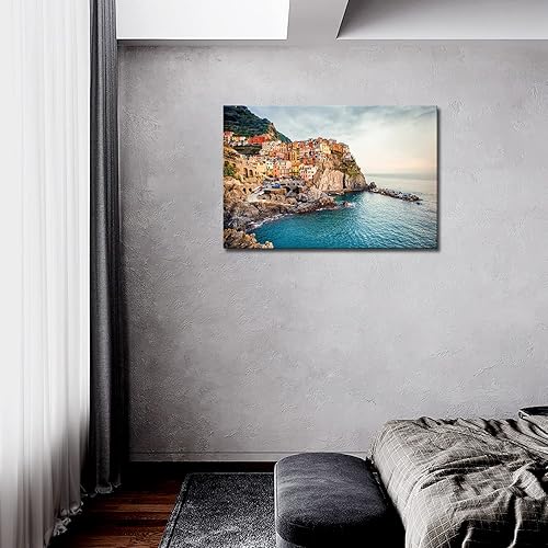 Miniatura 2 de Italia Cinque Terre - Arte de pared de Manarola Mar Mediterráneo, arte de pared de la costa de Amalfi, cuadros impresos en lienzo, ciudad, la imagen