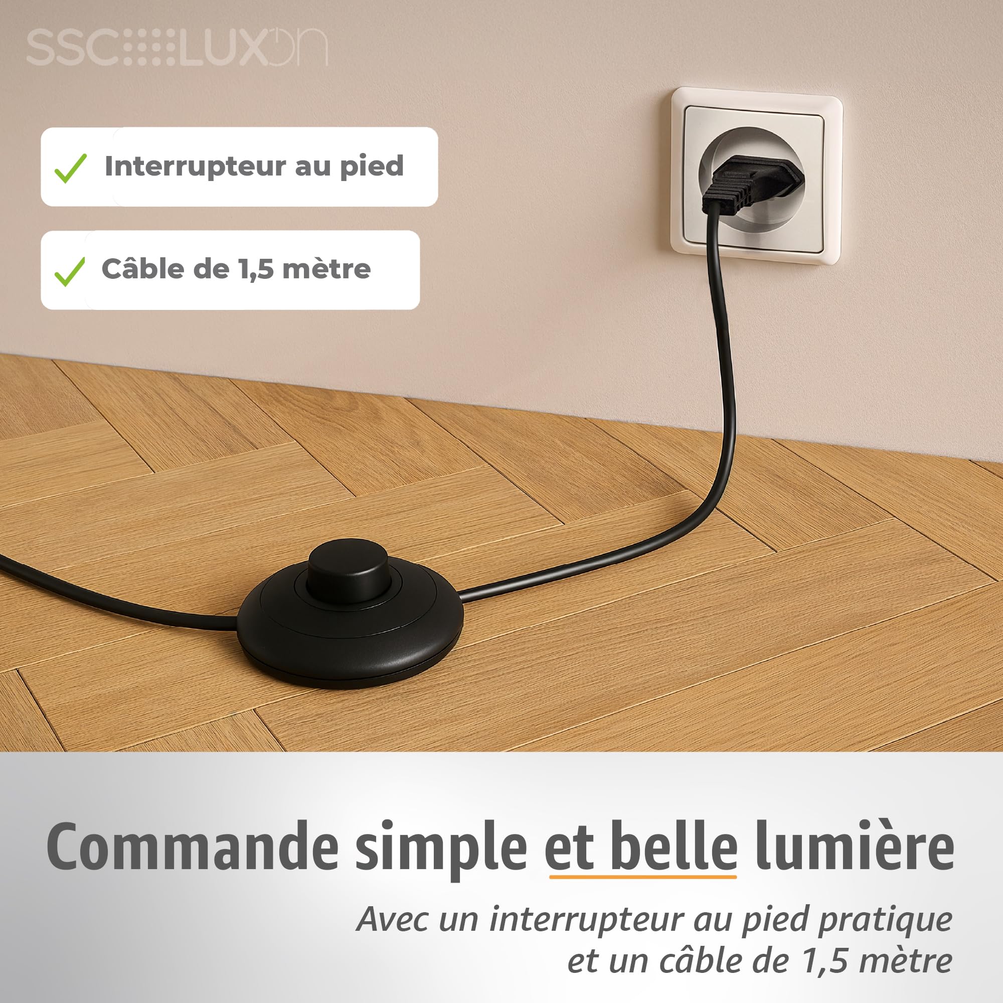 SSC-LUXon AUREVA lot de 2 lampes de sol noir-or – luminaire décoratif LED GU10 pour salon & chambre – petite lampe de chevet design avec interrupteur au pied – aluminium 22 cm