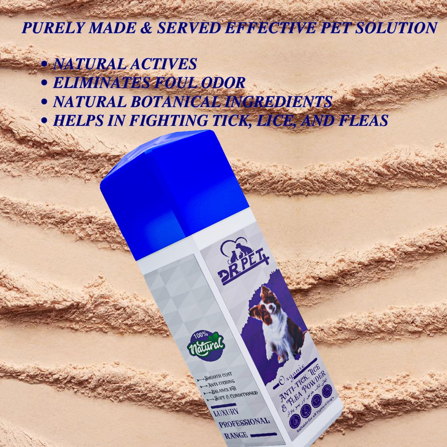 DR PET PLUS Powder for Dog Made with Natural Actives Help in Tick & Fleas Suitable for All Dogs Breed -100Gm 2