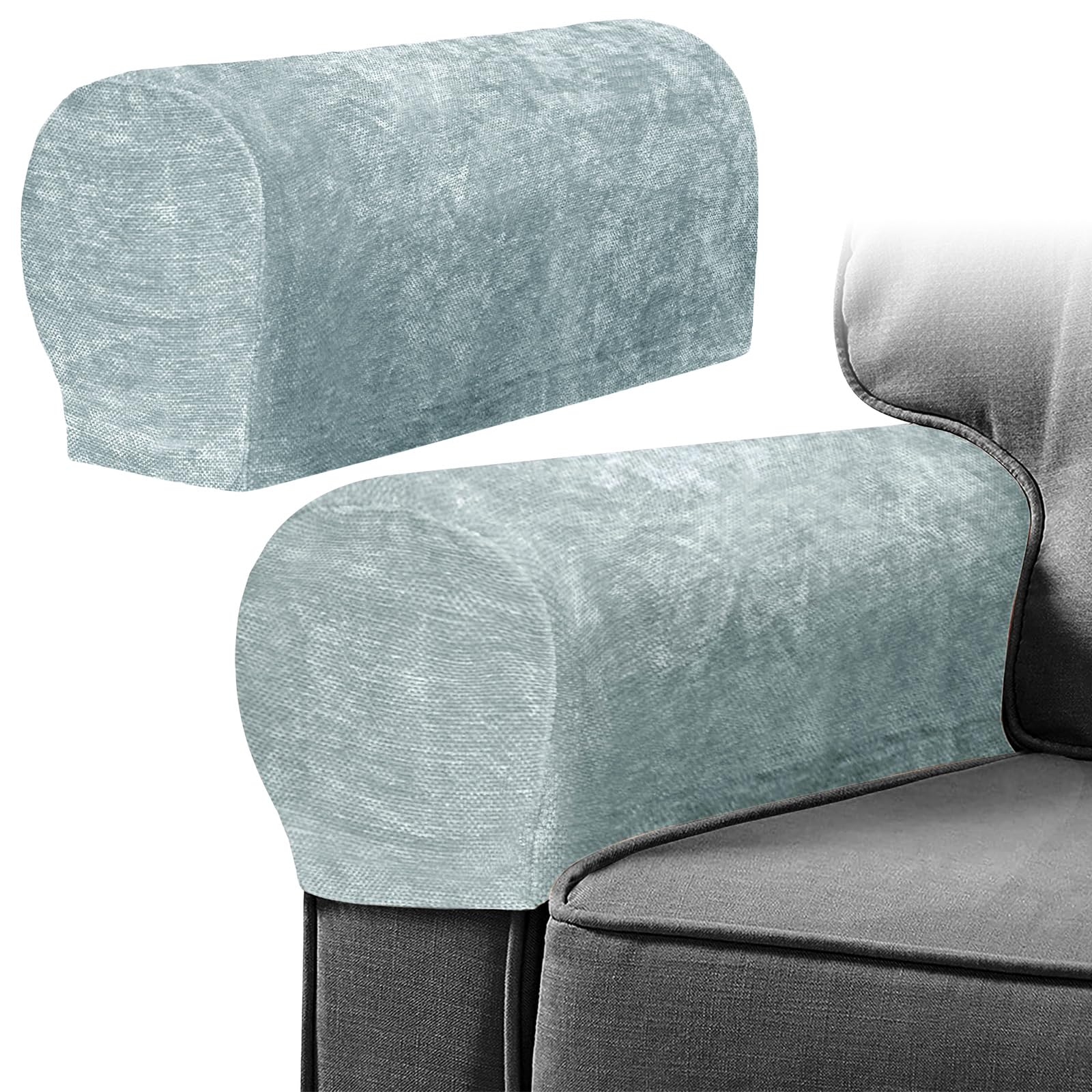 Armrest Chair Covers, Set of 2 Anti-Slip Stretch Chenille Couch Arm Cover with 10 Twist Nails, Armrest Covers Thickened Arm Caps Slipcovers for Sofa Couch Chair Recliner Protector (Neutral Gray)