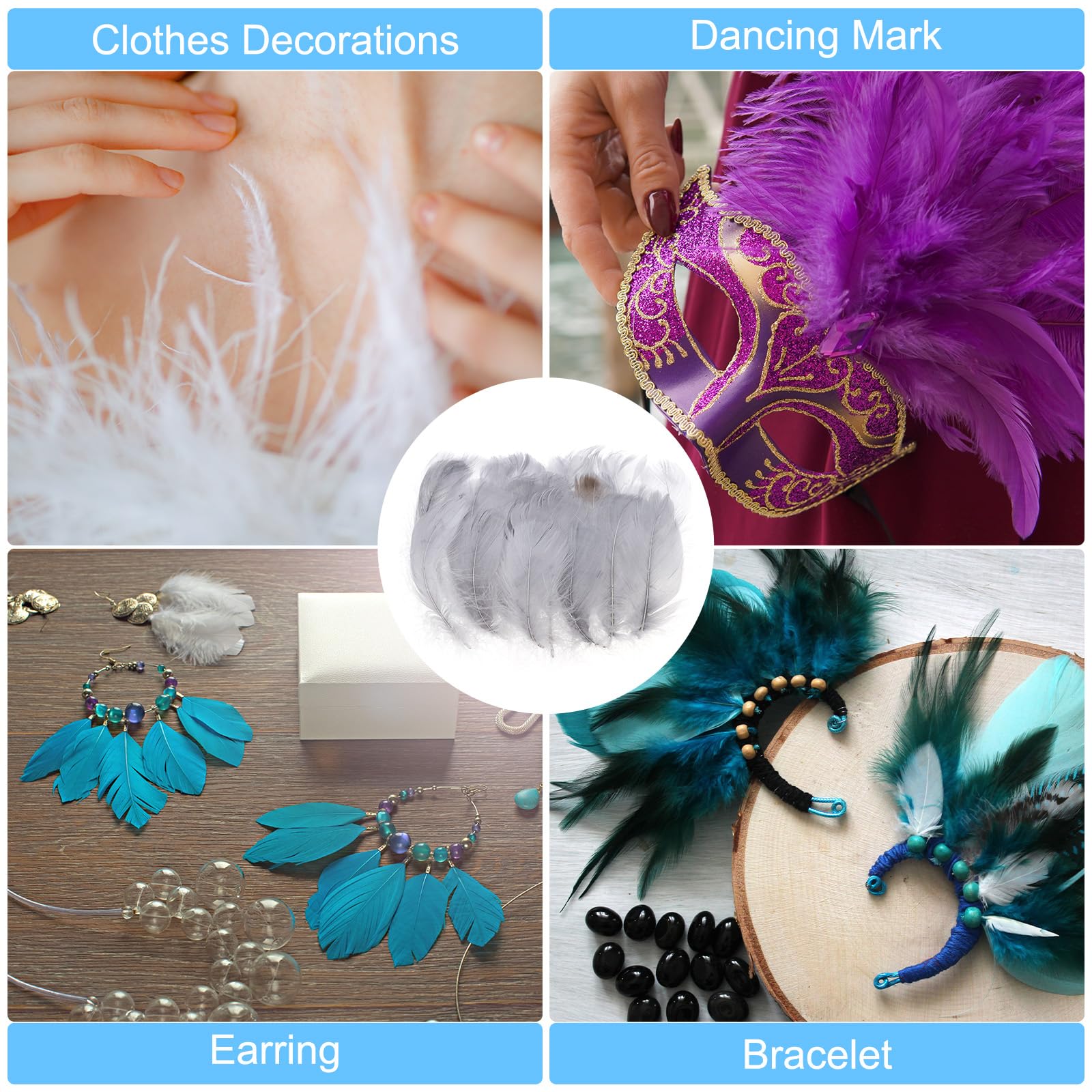 PATIKIL Colorful Feathers 3-5inch, 300pcs Goose Feathers Bulk for Crafts DIY Wedding Home Party Decorations Dream Catcher, Dark Grey - Image 4