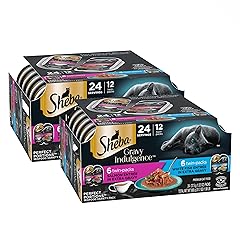 Sheba Gravy Indulgence Adult Wet Cat Food Salmon Entree and Whitefish Entree in Extra Gravy Variety Pack, 2.6 oz. Twin-Pack Trays, (12 Count, 24 Servings) (Pack of 2)