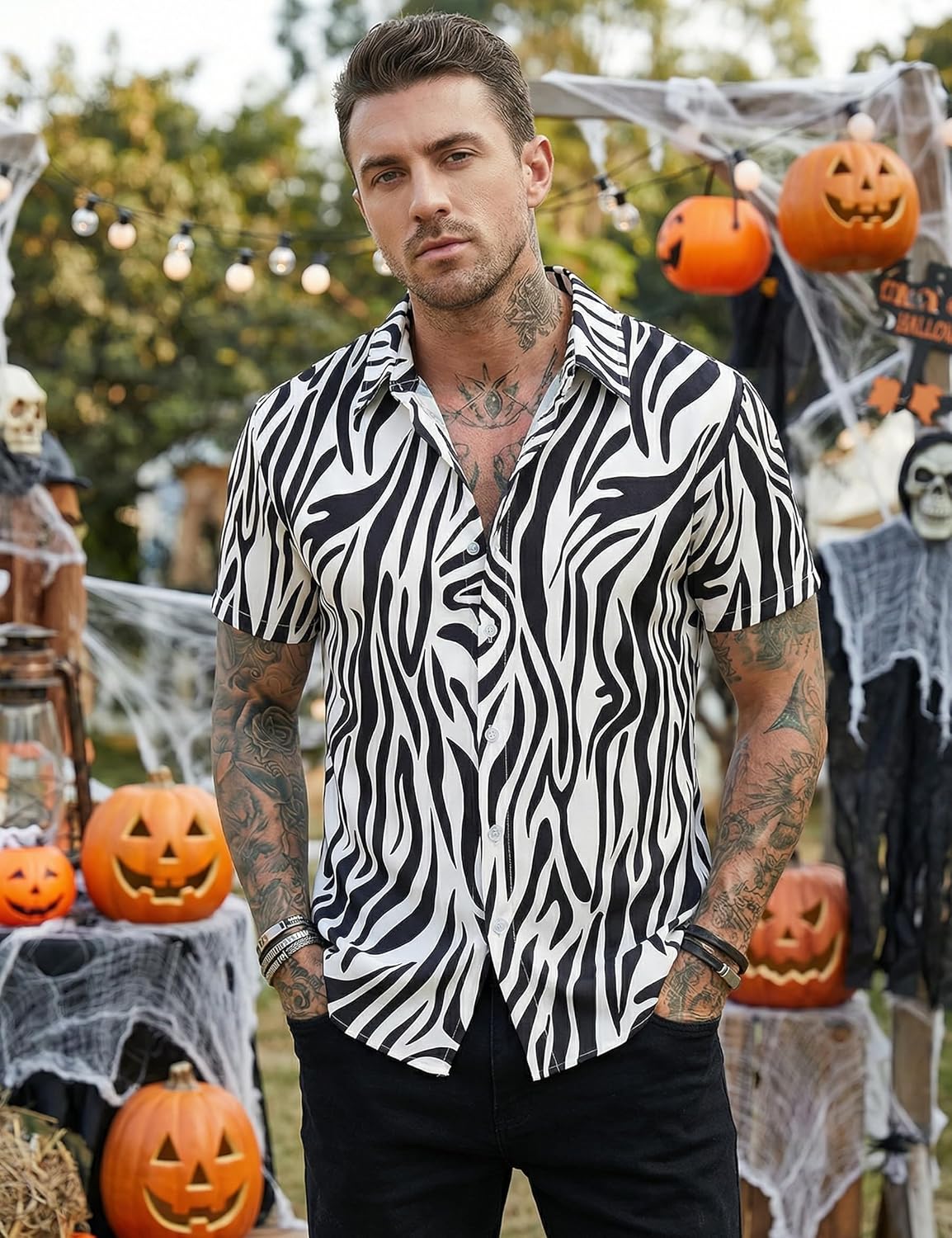 Men's Animal Print Novelty Button Down Hawaiian Shirt, S-4XL