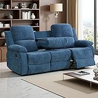 Vista 19 de Conjunto de sofá reclinable manual con mesa desplegable, 3 piezas de sofá reclinable de cuero negro, juegos de muebles para sala de estar, sofá