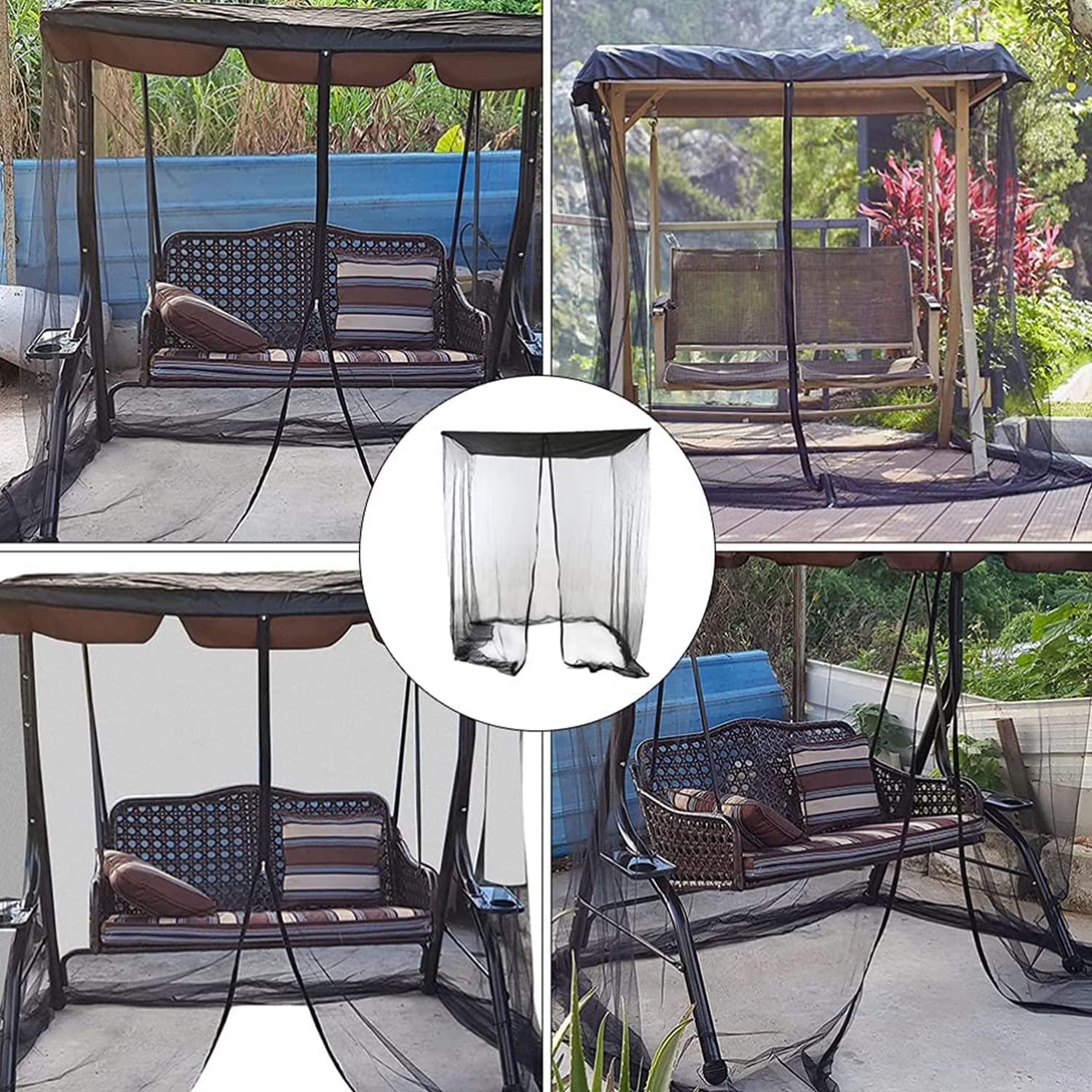 Zanzariera per Dondolo da Giardino, Fodera di Ricambio per Altalena da Patio con Apertura a Cerniera e Tetto Impermeabile, Copertura Zanzariera per Esterno Giardino Patio,185x125x205cm