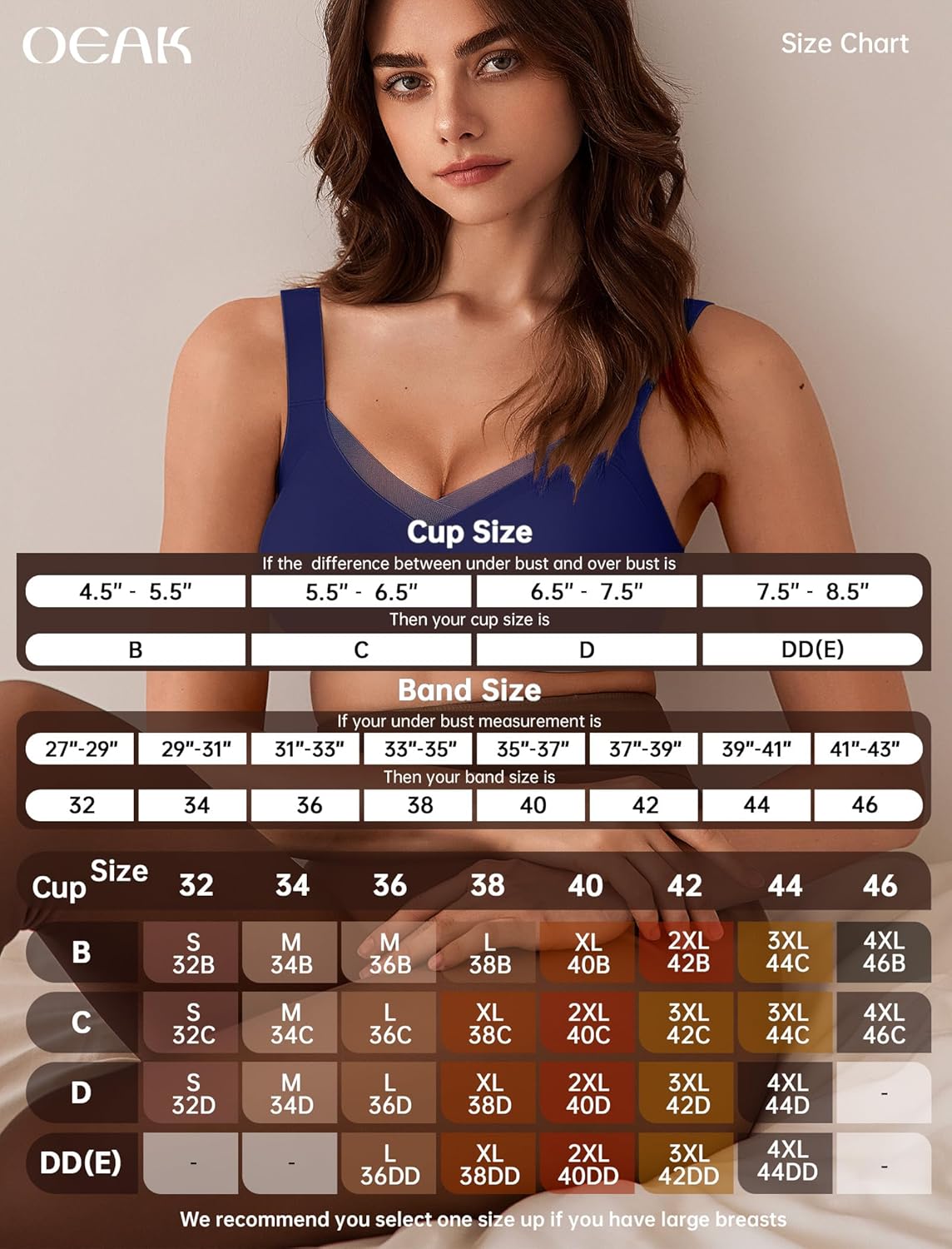 OEAK Womens Wireless Bras V Mesh Comfortable Bralette Supportive Tshirt Bra No Underwire Seamless Push Up Everyday Bras - Image 6