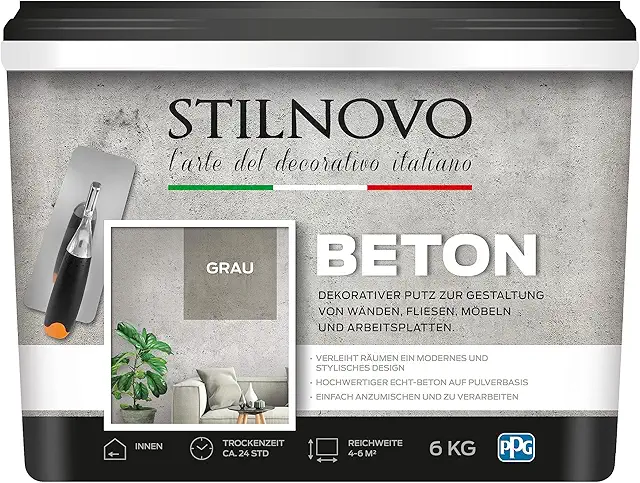 Stilnovo Beton Grau: Mineralischer Echtbeton für Betonoptik Wände, 6 KG