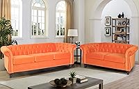 Vista 1 de RARZOE Moderno juego de sofá de 2 piezas, naranja, espuma, sofá biplaza y sofá Chesterfield