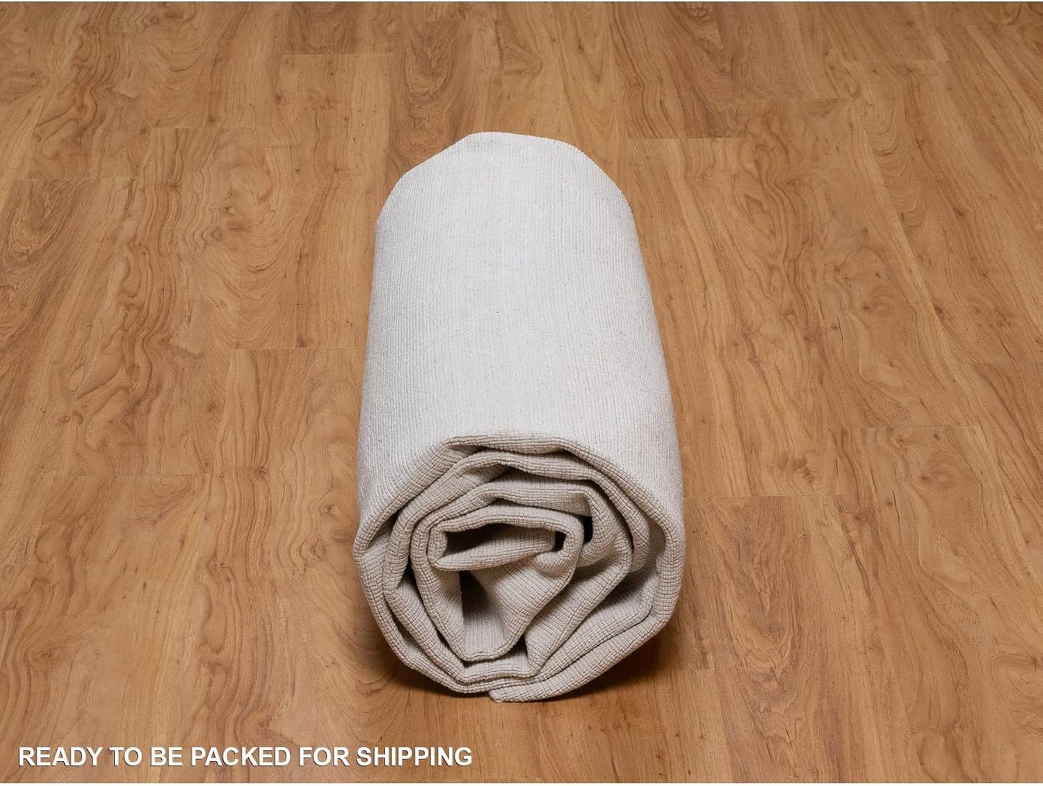 Hand Loomed Modern Striae Area Rug, Daisy White, Polyester, 8'2" x 10'1", Plain Textured Design