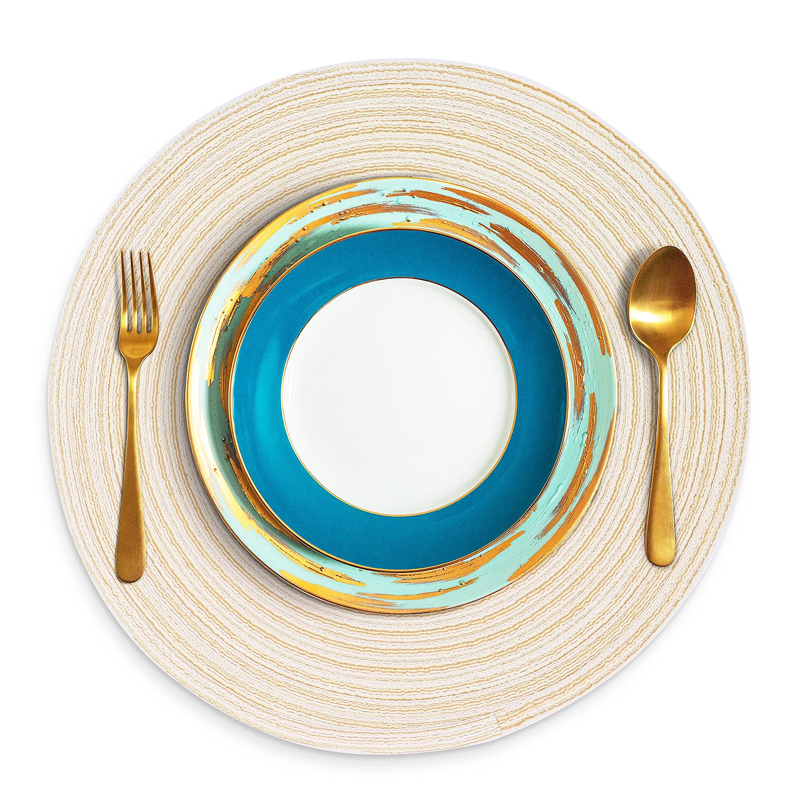Geweven ronde placemats met 8, 38 cm placemats van katoen en 11 cm ond