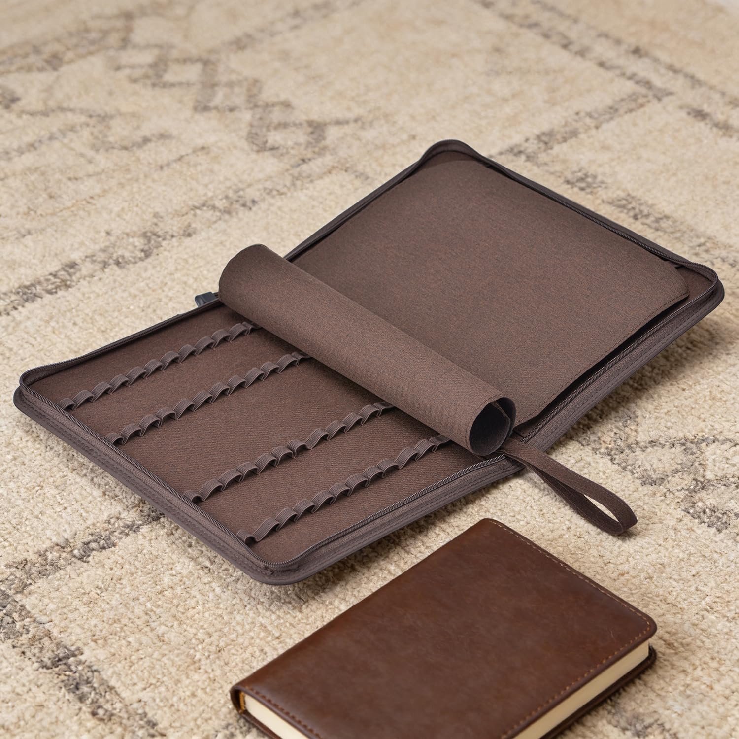 Lanxivi 48 Slots Fountain Pen Case, Brown Waterproof Canvas Pen Organizer with YKK Zipper Pen Bag - Image 2