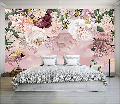 Murales de pared de seda grandes, papel tapiz floral, 155 pulgadas de ancho x 103 pulgadas de alto, papel tapiz chinoiserie, mostrando lujo y