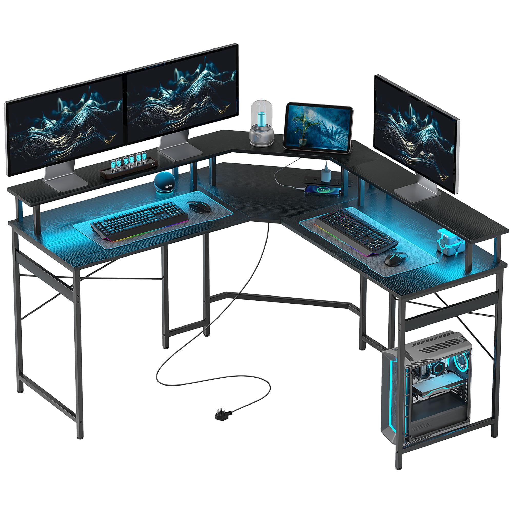 Ecoprsio L-Shaped Desk Large L Shaped Gaing Desk With Storage Shelves White Corner Desk Writing - View #3