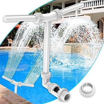 Fontaine à Double Jet Pour Piscine Hors Sol Ou Enterrée - Raccords 1,5" Et 2,2" - Réglage 360°, Effet Cascade Rafraîchissant