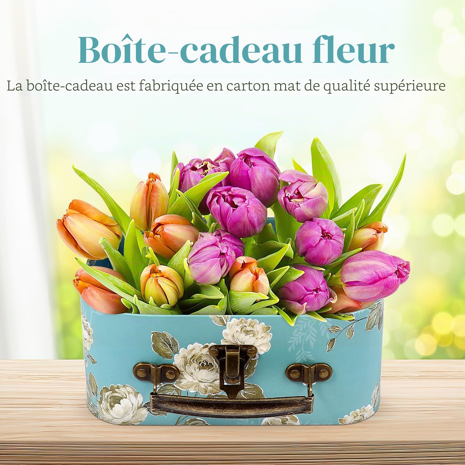 Valises Décoratives en Carton 3 Pièces à Motif Floral, Boîtes