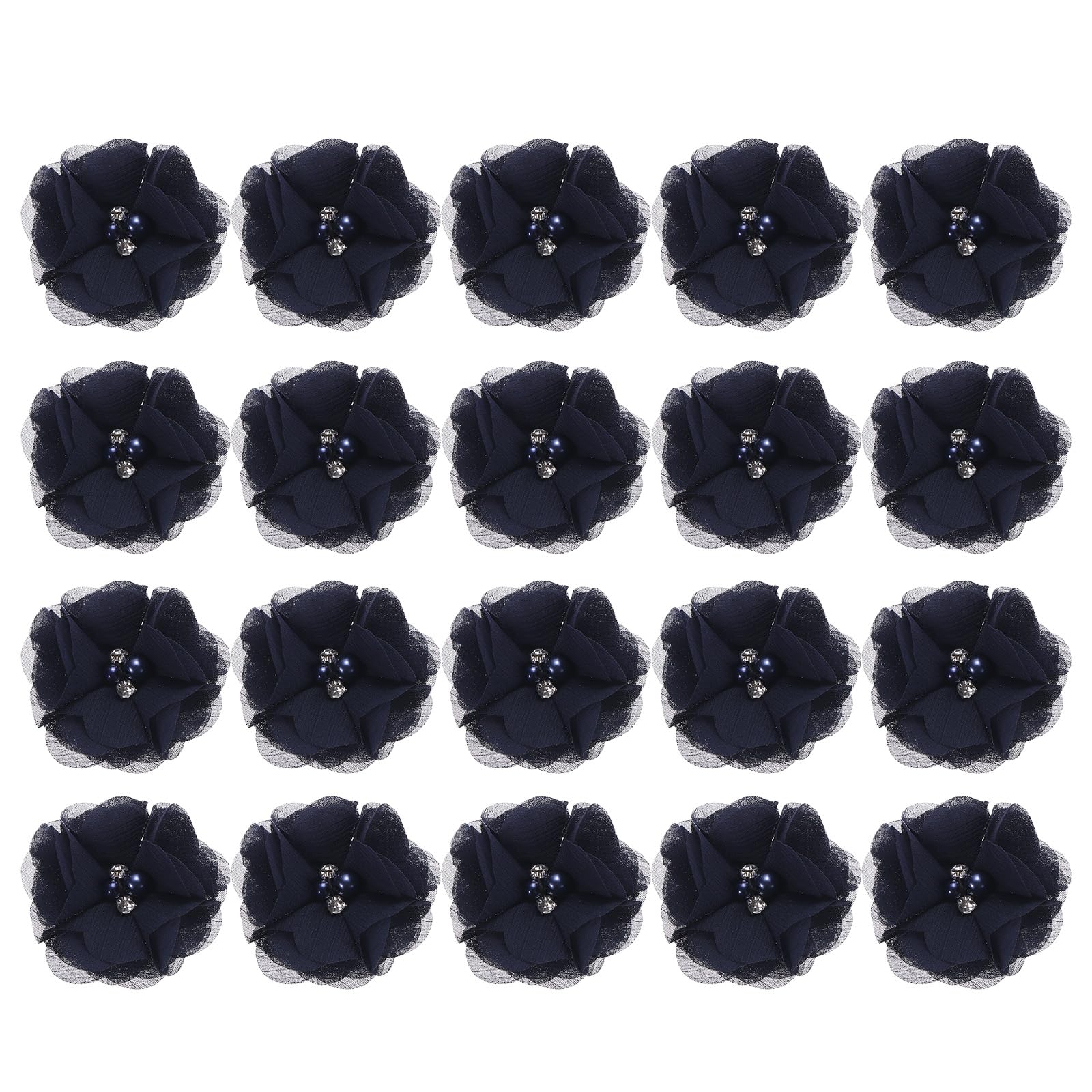 sourcing map Artificial Rhinestone Chiffon Flower Heads, Dark Blue Faux Flowers 2 Inch for DIY Craft Wedding and Party Decoration Pack of 20 — image 1