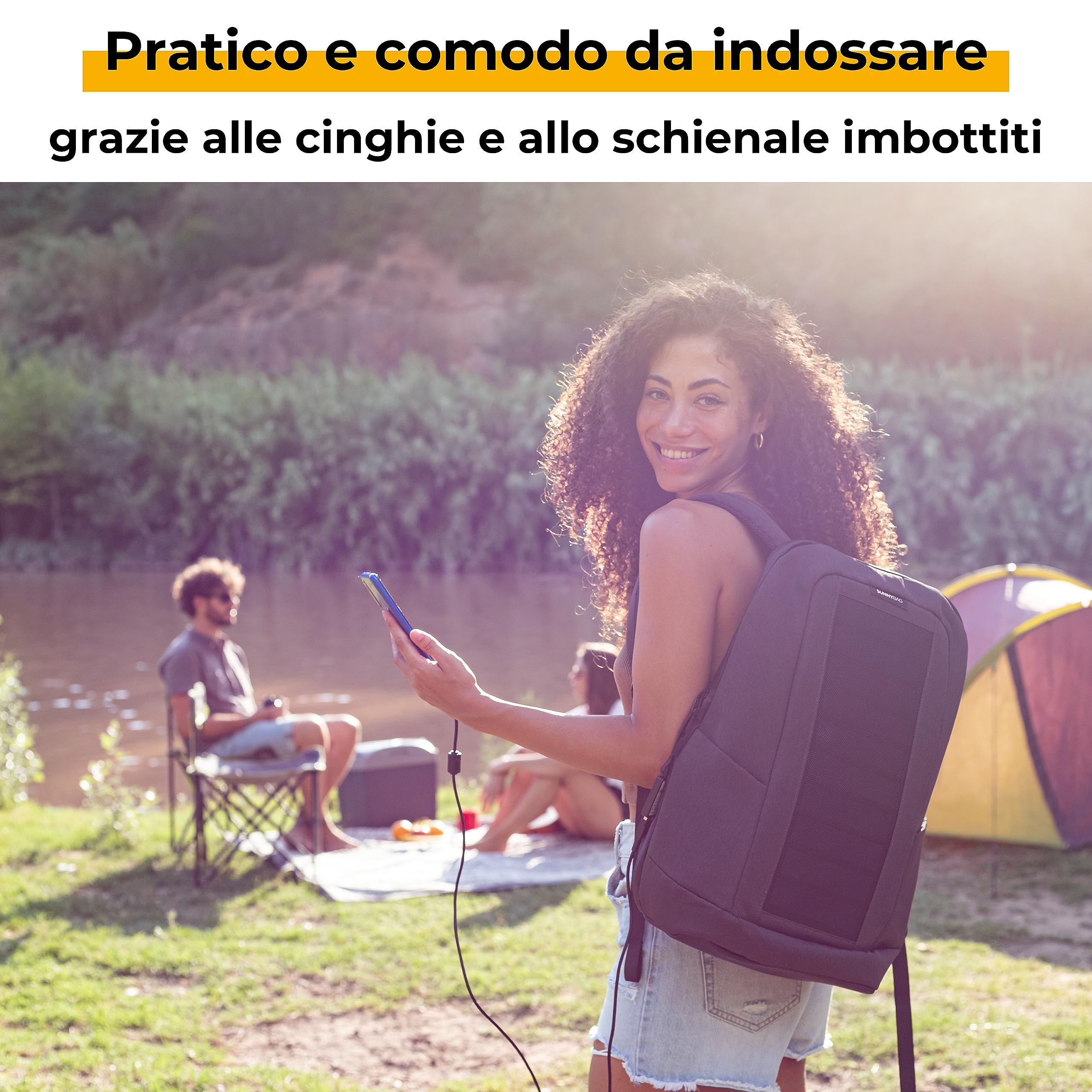 Sunnybag Iconic | Zaino solare con pannello solare integrato da 7 Watt | porta USB | ricarica wireless | scomparto per laptop da 17 pollici | 20 litri | tessuto riciclato idrorepellente | grafite