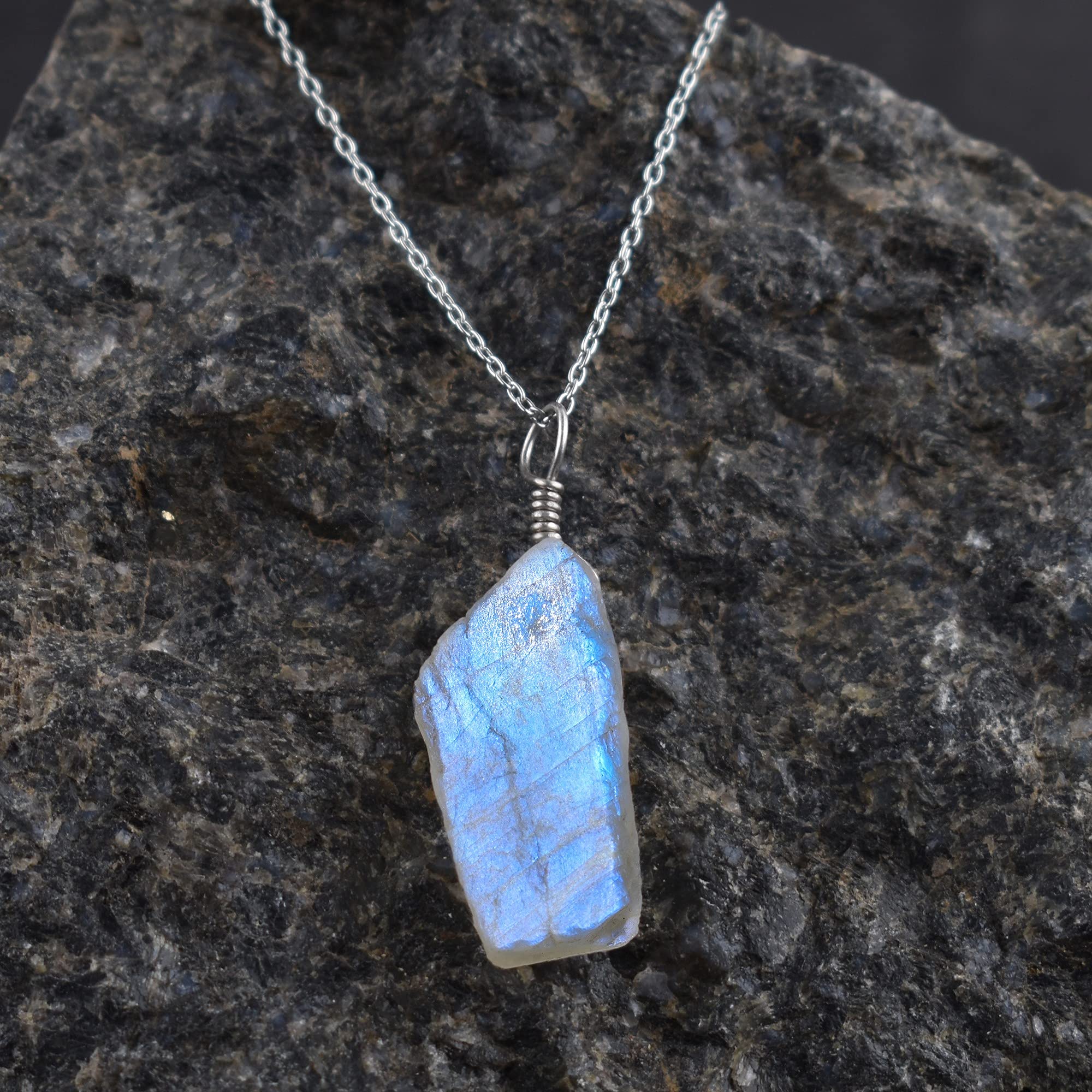 OdrillionGemsNatural Raw Moonstone Gemstones Pendant Necklace, Rough Stones, 925 Sterling Silver, Healing Crystals, Birthstone, Handmade, Minimalist, Wedding, Women Jewelry, Valentine Gift, Size 18"