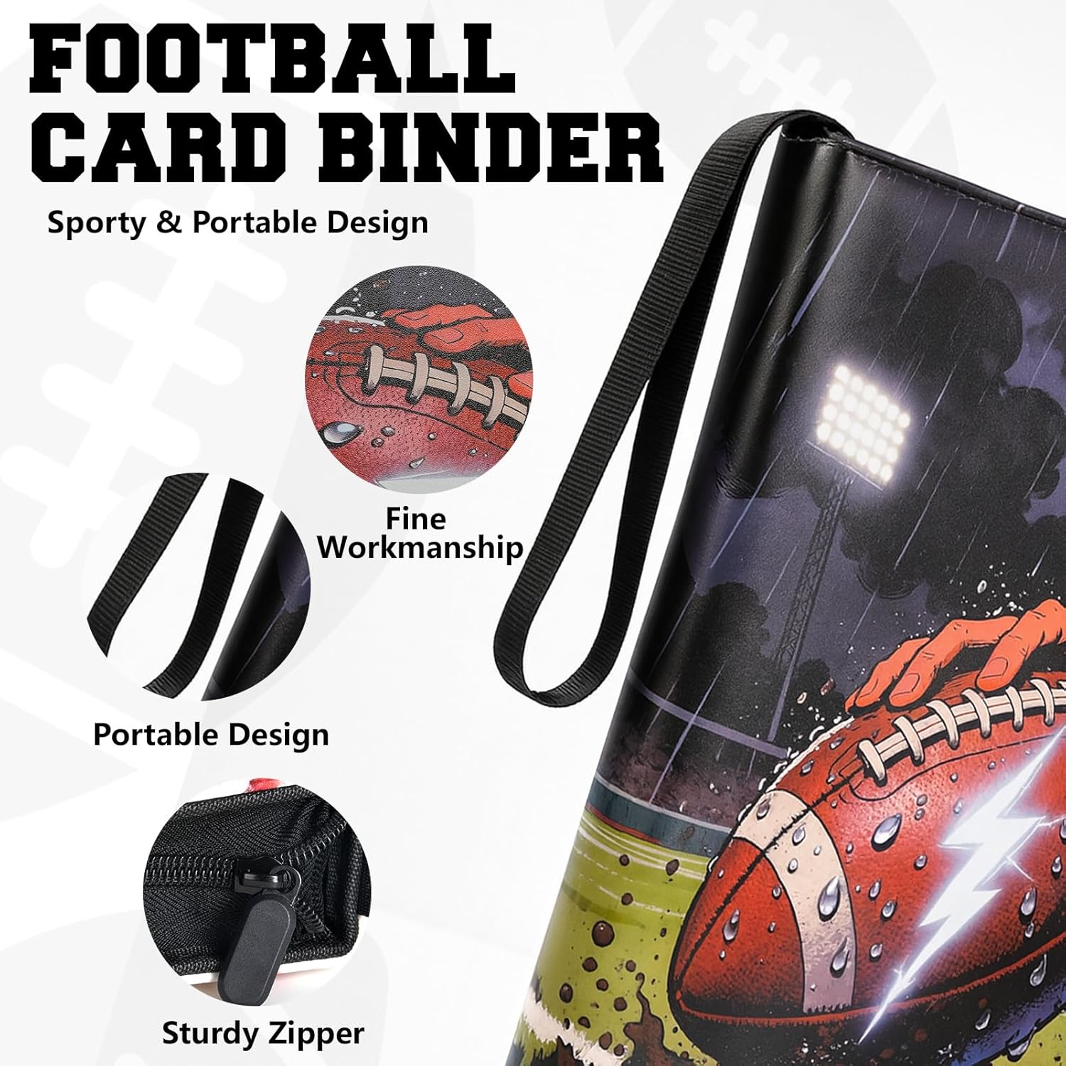 Football 9-Pocket Card Binder, 50 Pages 900-Pocket Large-Capacity Collector Album, Double-Sided Pocket Sports Card Storage Album,Football