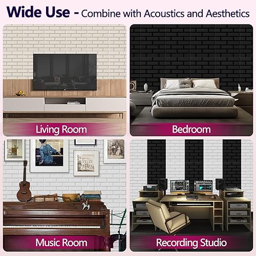 Miniatura 4 de Paquete de 12 paneles acústicos, paneles de pared insonorizados de 16 x 12 x 0.4 pulgadas, paneles autoadhesivos a prueba de sonido para paredes,