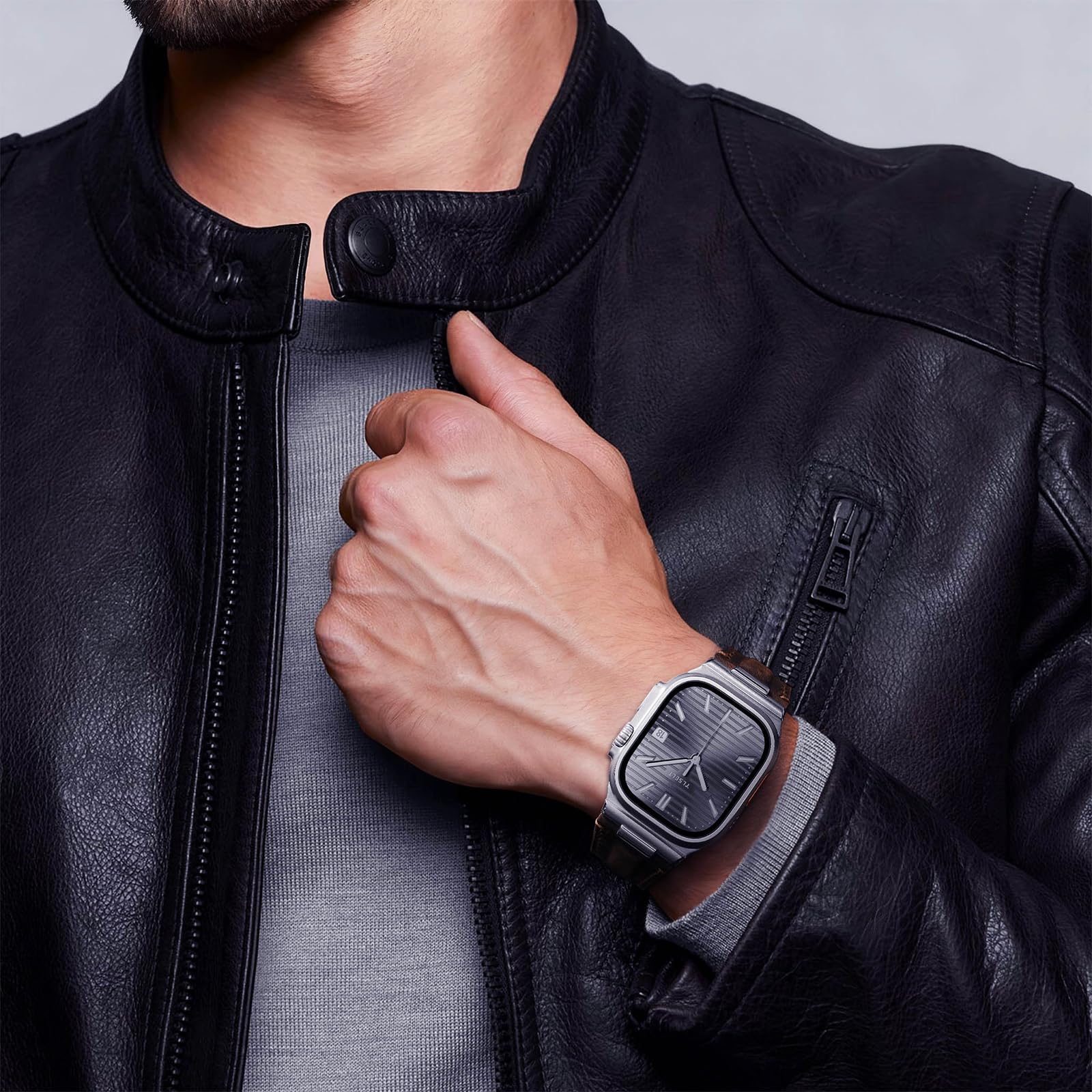 Skórzany pasek do zegarka Apple Watch Ultra 3/Ultra 2 49 mm, 46 mm, 45 mm, 44 mm, designerski pasek zastępczy z prawdziwej skóry do iWatch Ultra 3, 2, 1, SE, serii 11, 10, 9, 8, 7, 6, 5, 4, 3