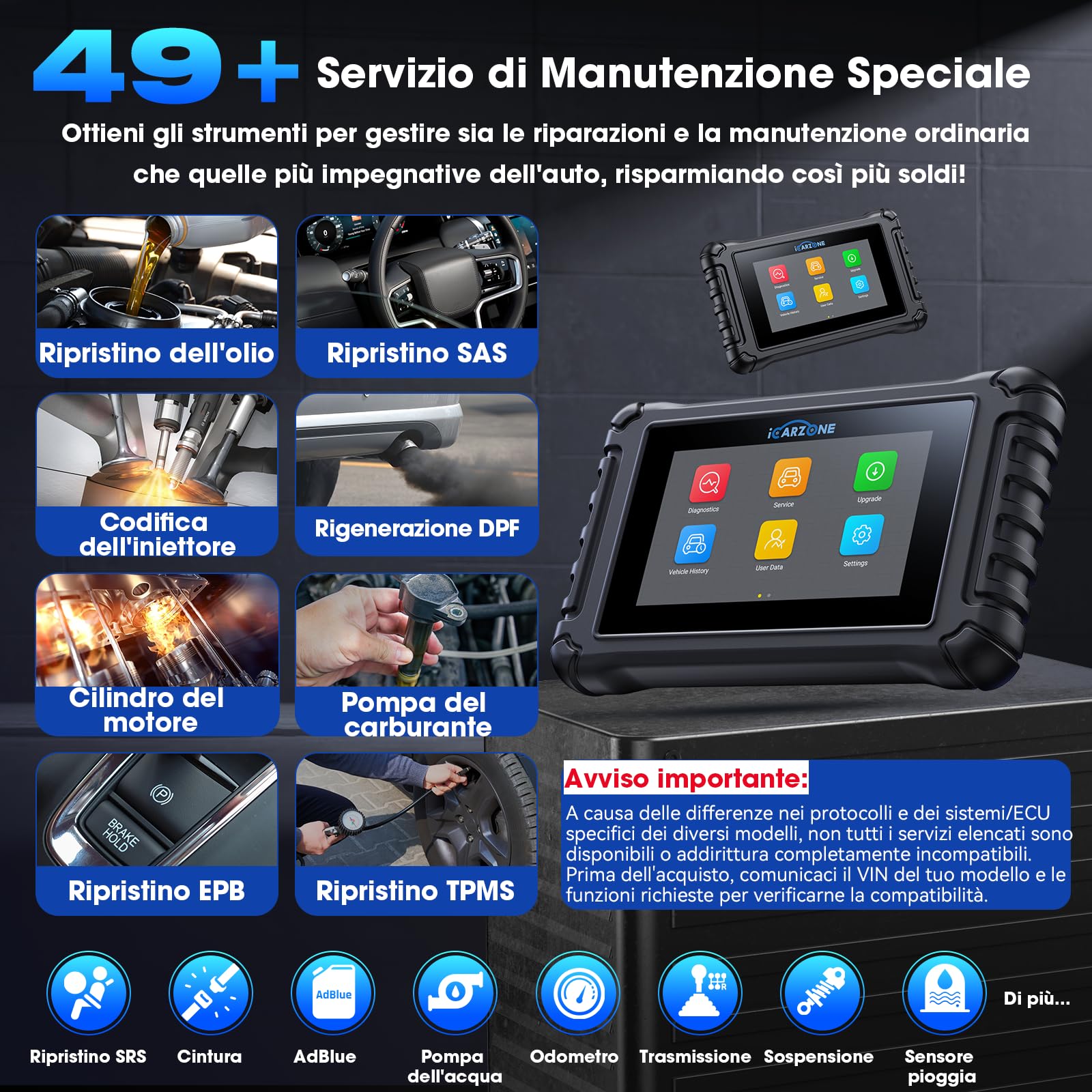 UR600 Diagnosi Auto Professionale in Italiano per 4 Sistemi, Diagnostica per 10000+ Modello, OBD2 Scanner 49 servizi, Test Bidirezionale per Motore/Trasmissione/ABS/SRS, Aggiornamento a Vita