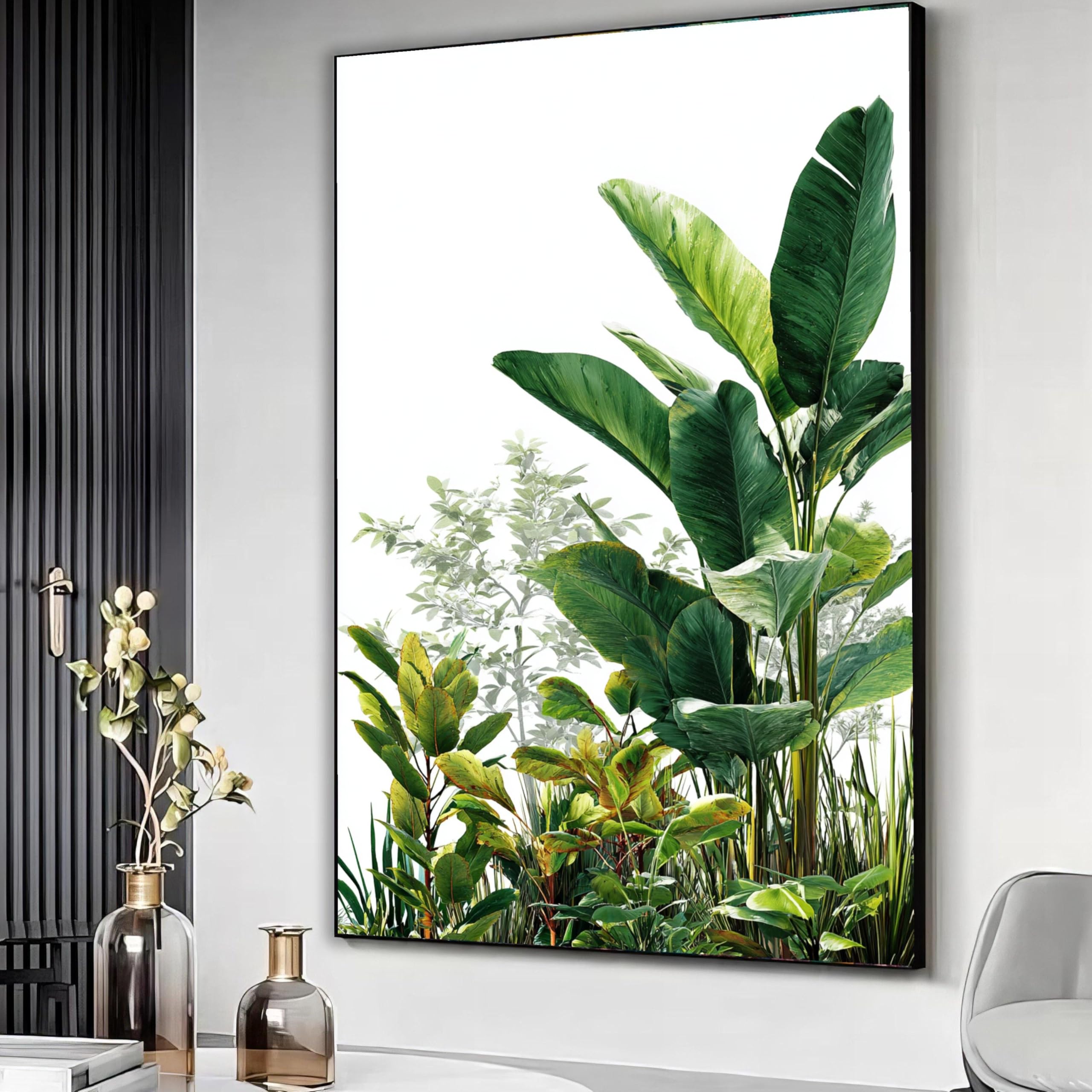 YUSUZHU Leaf Garden Canvas, Green Botanical Wall Art, Large Foliage Print, Canvas, Indoor Plant Decor, Ready to Hang Painting(50x70cm/Frameless)