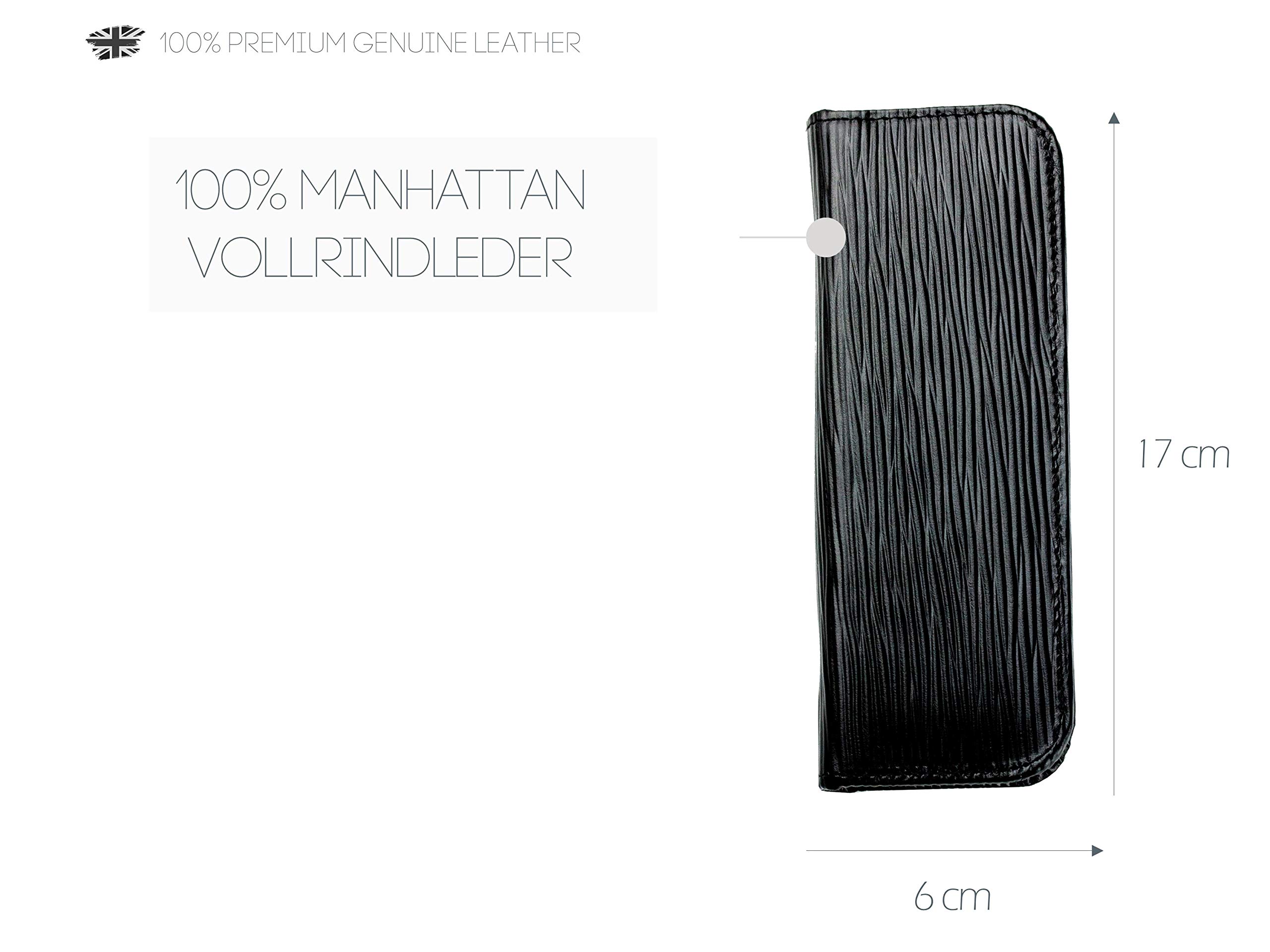 DELMON VARONE - Personalisierbares Schreibgeräteetui aus Premium Manhattan Leder schwarz, Echtleder Stifteetui mit Reißverschluss für 2 Schreibgeräte, Etui für hochwertige Kugelschreiber & Füller