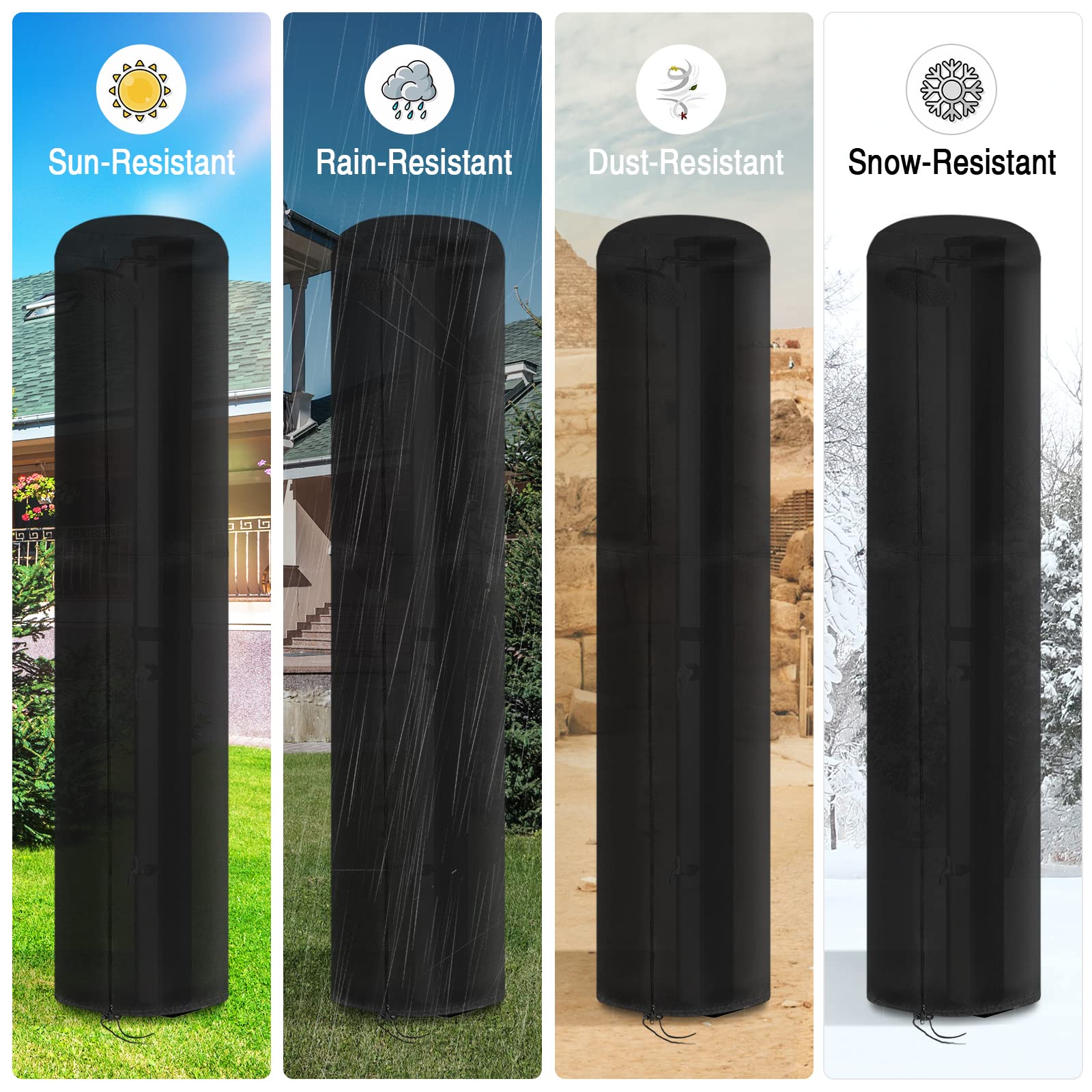 Funda Protectora para Ducha Solar - Resistente al Agua y Viento, Cubierta de Jardín 420D con Revestimiento UV, Negro (220 x 67 cm)