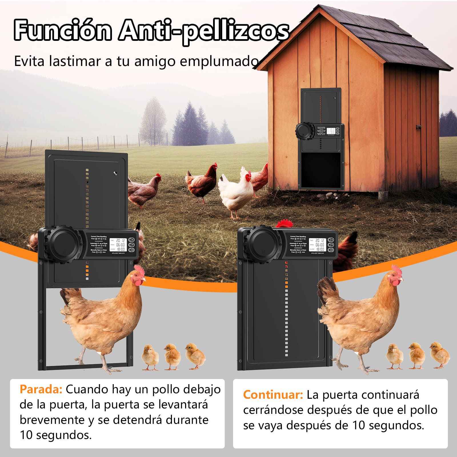 CHAMUTY Puerta Automática Gallinero con Pantalla LCD Grande, Aleación de Aluminio, Temporizador, Manual, Anti-atrapamiento