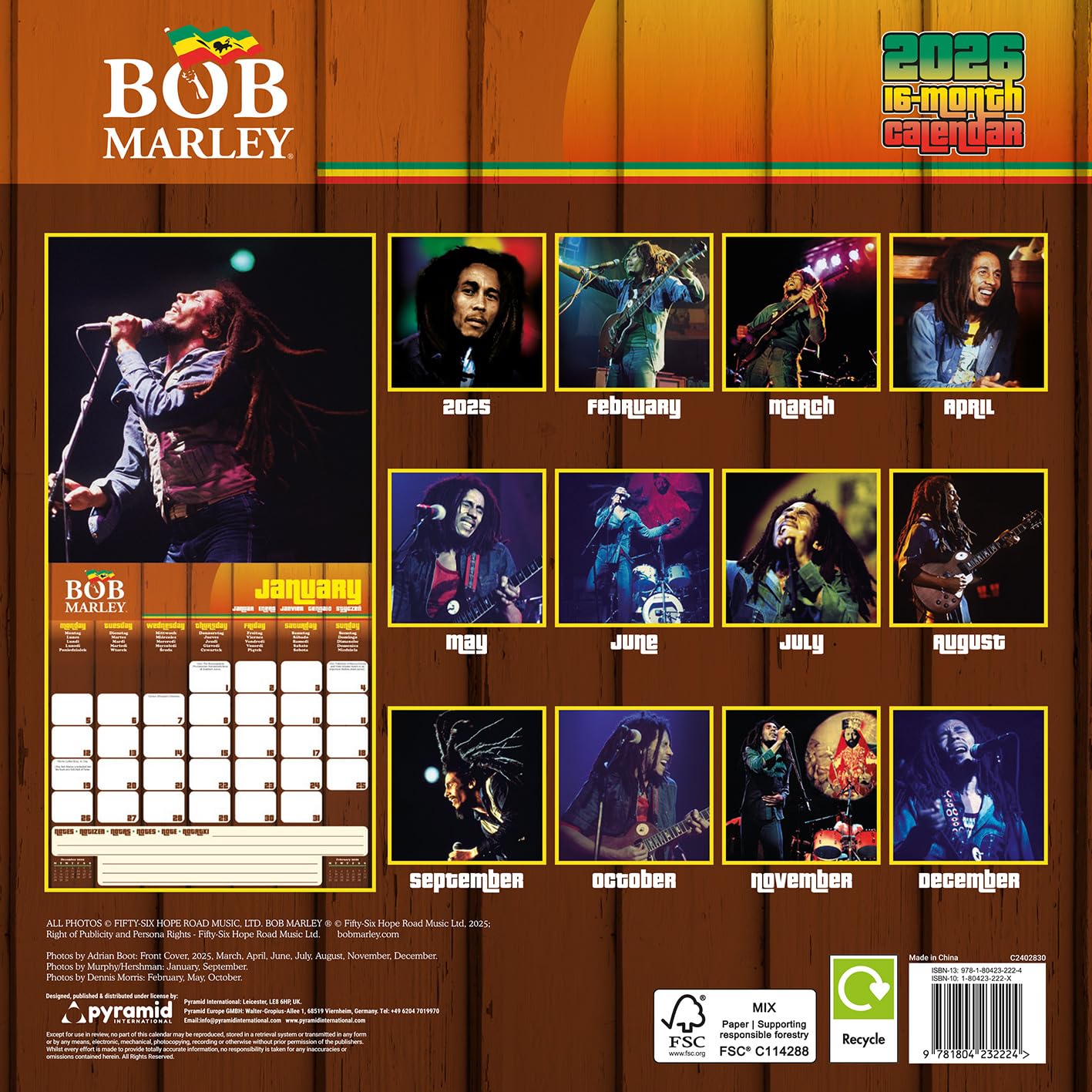 Pyramid International BOB MARLEY 2026 Square Wall Calendar