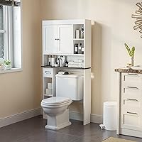 Nivisre Over Toilet Storage Cabinet 7 Shelves Adjustable Farmhouse White Walnut Grain Bathroom Organizer with TP Holder